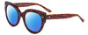 Profile View of SITO SHADES GOOD LIFE Designer Polarized Reading Sunglasses with Custom Cut Powered Blue Mirror Lenses in Amber Cheetah Ladies Round Full Rim Acetate 54 mm