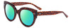 Profile View of SITO SHADES GOOD LIFE Designer Polarized Reading Sunglasses with Custom Cut Powered Green Mirror Lenses in Amber Cheetah Ladies Round Full Rim Acetate 54 mm
