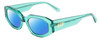 Profile View of SITO SHADES JUICY Designer Polarized Reading Sunglasses with Custom Cut Powered Blue Mirror Lenses in Appletini Blue Crystal Ladies Square Full Rim Acetate 53 mm
