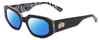 Profile View of SITO SHADES JUICY Designer Polarized Reading Sunglasses with Custom Cut Powered Blue Mirror Lenses in Black White Zebra Print Safari Ladies Square Full Rim Acetate 53 mm