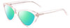 Profile View of SITO SHADES SEDUCTION Designer Polarized Reading Sunglasses with Custom Cut Powered Green Mirror Lenses in Dew Clear Pink Crystal Ladies Cat Eye Full Rim Acetate 57 mm