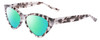 Profile View of SITO SHADES SEDUCTION Designer Polarized Reading Sunglasses with Custom Cut Powered Green Mirror Lenses in Snow White Brown Tortoise Havana Ladies Cat Eye Full Rim Acetate 57 mm