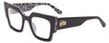Profile View of SITO SHADES SENSORY DIVISION Designer Progressive Lens Blue Light Blocking Eyeglasses in Black White Zebra Safari Ladies Cat Eye Full Rim Acetate 53 mm