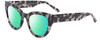 Profile View of SITO SHADES SOUL FUSION Designer Polarized Reading Sunglasses with Custom Cut Powered Green Mirror Lenses in Black Grey Tortoise Ladies Round Full Rim Acetate 51 mm