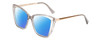Profile View of Kendall+Kylie KK5126 CHARLOTTE Designer Polarized Sunglasses with Custom Cut Blue Mirror Lenses in Smoke Grey Crystal Gold Ladies Cat Eye Full Rim Acetate 54 mm