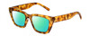 Profile View of Kendall+Kylie KK5145CE SADIE Designer Polarized Reading Sunglasses with Custom Cut Powered Green Mirror Lenses in Amber Demi Tortoise Havana Crystal Ladies Square Full Rim Acetate 50 mm