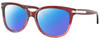 Profile View of COACH HC8132 Designer Polarized Sunglasses with Custom Cut Blue Mirror Lenses in Shimmer Glitter Burgundy Pink Crystal Ladies Cat Eye Full Rim Acetate 57 mm