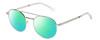 Profile View of BOLLE OVA Designer Polarized Reading Sunglasses with Custom Cut Powered Green Mirror Lenses in Silver Clear Crystal Ladies Pilot Full Rim Metal 52 mm