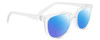 Profile View of SPY Optics Bewilder  Designer Polarized Reading Sunglasses with Custom Cut Powered Blue Mirror Lenses in Light Grey Clear Crystal Unisex Panthos Full Rim Acetate 54 mm