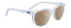 Profile View of SPY Optics Bewilder Designer Polarized Sunglasses with Custom Cut Amber Brown Lenses in Light Blue Clear Crystal Unisex Panthos Full Rim Acetate 54 mm