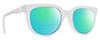 Profile View of SPY Optics Bewilder Designer Polarized Reading Sunglasses with Custom Cut Powered Green Mirror Lenses in Matte Clear Crystal Unisex Panthos Full Rim Acetate 54 mm