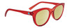 Profile View of SPY Optics Boundless Designer Polarized Reading Sunglasses with Custom Cut Powered Sun Flower Yellow Lenses in Cherry Red Crystal Unisex Cat Eye Full Rim Acetate 53 mm