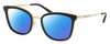 Profile View of Michael Kors MK3032 Designer Polarized Sunglasses with Custom Cut Blue Mirror Lenses in Gloss Black Gold Ladies Panthos Full Rim Metal 51 mm