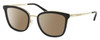 Profile View of Michael Kors MK3032 Designer Polarized Sunglasses with Custom Cut Amber Brown Lenses in Gloss Black Gold Ladies Panthos Full Rim Metal 51 mm