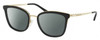 Profile View of Michael Kors MK3032 Designer Polarized Reading Sunglasses with Custom Cut Powered Smoke Grey Lenses in Gloss Black Gold Ladies Panthos Full Rim Metal 51 mm