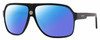 Profile View of CARRERA 33/S Designer Polarized Sunglasses with Custom Cut Blue Mirror Lenses in Gloss Black Mens Rectangular Full Rim Acetate 62 mm