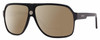 Profile View of CARRERA 33/S Designer Polarized Reading Sunglasses with Custom Cut Powered Amber Brown Lenses in Gloss Black Mens Rectangular Full Rim Acetate 62 mm