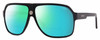 Profile View of CARRERA 33/S Designer Polarized Reading Sunglasses with Custom Cut Powered Green Mirror Lenses in Gloss Black Mens Rectangular Full Rim Acetate 62 mm