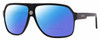 Profile View of CARRERA 33/S Designer Polarized Reading Sunglasses with Custom Cut Powered Blue Mirror Lenses in Gloss Black Mens Rectangular Full Rim Acetate 62 mm
