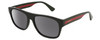 Profile View of Gucci GG0341S Unisex Panthos Designer Sunglasses Gloss Black Red Green/Grey 56mm