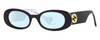 Profile View of Gucci GG0517S Designer Progressive Lens Blue Light Blocking Eyeglasses in Black Blue Opal Marble Gold Ladies Oval Full Rim Acetate 52 mm