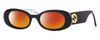 Profile View of Gucci GG0517S Designer Polarized Sunglasses with Custom Cut Red Mirror Lenses in Black Blue Opal Marble Gold Ladies Oval Full Rim Acetate 52 mm