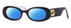 Profile View of Gucci GG0517S Designer Polarized Reading Sunglasses with Custom Cut Powered Blue Mirror Lenses in Black Blue Opal Marble Gold Ladies Oval Full Rim Acetate 52 mm