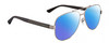 Profile View of Gucci GG0528S Designer Polarized Sunglasses with Custom Cut Blue Mirror Lenses in Ruthenium Silver Black Crystal Unisex Pilot Full Rim Metal 63 mm