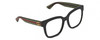 Profile View of Gucci GG0034SN Designer Reading Eye Glasses in Gloss Black Green Crystal Ladies Square Full Rim Acetate 54 mm
