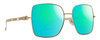 Profile View of Gucci GG0724S Designer Polarized Reading Sunglasses with Custom Cut Powered Green Mirror Lenses in Shiny Gold Black Ladies Square Full Rim Metal 61 mm