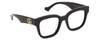 Profile View of Gucci GG0998S Designer Blue Light Blocking Eyeglasses in Gloss Black Gold Ladies Cat Eye Full Rim Acetate 52 mm