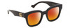 Profile View of Gucci GG0998S Designer Polarized Sunglasses with Custom Cut Red Mirror Lenses in Gloss Black Gold Ladies Cat Eye Full Rim Acetate 52 mm