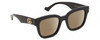 Profile View of Gucci GG0998S Designer Polarized Reading Sunglasses with Custom Cut Powered Amber Brown Lenses in Gloss Black Gold Ladies Cat Eye Full Rim Acetate 52 mm