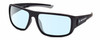 Profile View of BMW BS0023 Designer Blue Light Blocking Eyeglasses in Matte Black Grey Mens Rectangular Full Rim Acetate 63 mm