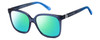 Profile View of Marc Jacobs 582/S Designer Polarized Reading Sunglasses with Custom Cut Powered Green Mirror Lenses in Navy Blue Azure Crystal Fade Ladies Cat Eye Full Rim Acetate 56 mm