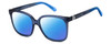 Profile View of Marc Jacobs 582/S Designer Polarized Reading Sunglasses with Custom Cut Powered Blue Mirror Lenses in Navy Blue Azure Crystal Fade Ladies Cat Eye Full Rim Acetate 56 mm