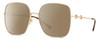 Profile View of Gucci GG0879S Designer Polarized Sunglasses with Custom Cut Amber Brown Lenses in Gold Black Ladies Square Full Rim Metal 61 mm