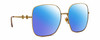 Profile View of Gucci GG0879S Designer Polarized Sunglasses with Custom Cut Blue Mirror Lenses in Gold Ladies Square Full Rim Metal 61 mm