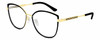 Profile View of Gucci GG0589SK Designer Progressive Lens Prescription Rx Eyeglasses in Black Gold Ladies Cat Eye Full Rim Metal 57 mm