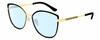 Profile View of Gucci GG0589SK Designer Blue Light Blocking Eyeglasses in Black Gold Ladies Cat Eye Full Rim Metal 57 mm