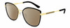 Profile View of Gucci GG0589SK Designer Polarized Sunglasses with Custom Cut Amber Brown Lenses in Black Gold Ladies Cat Eye Full Rim Metal 57 mm
