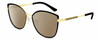 Profile View of Gucci GG0589SK Designer Polarized Reading Sunglasses with Custom Cut Powered Amber Brown Lenses in Black Gold Ladies Cat Eye Full Rim Metal 57 mm
