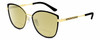 Profile View of Gucci GG0589SK Designer Polarized Reading Sunglasses with Custom Cut Powered Sun Flower Yellow Lenses in Black Gold Ladies Cat Eye Full Rim Metal 57 mm