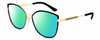 Profile View of Gucci GG0589SK Designer Polarized Reading Sunglasses with Custom Cut Powered Green Mirror Lenses in Black Gold Ladies Cat Eye Full Rim Metal 57 mm