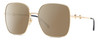 Profile View of Gucci GG0879S Designer Polarized Sunglasses with Custom Cut Amber Brown Lenses in Gold Black Ladies Square Full Rim Metal 61 mm