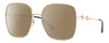 Profile View of Gucci GG0879S Designer Polarized Reading Sunglasses with Custom Cut Powered Amber Brown Lenses in Gold Black Ladies Square Full Rim Metal 61 mm