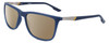Profile View of Columbia C553S Designer Polarized Sunglasses with Custom Cut Amber Brown Lenses in Matte Navy Blue Silver Unisex Rectangular Full Rim Acetate 62 mm