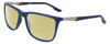 Profile View of Columbia C553S Designer Polarized Reading Sunglasses with Custom Cut Powered Sun Flower Yellow Lenses in Matte Navy Blue Silver Unisex Rectangular Full Rim Acetate 62 mm