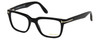 Profile View of Tom Ford CALIBER FT5304-001 Designer Progressive Lens Blue Light Blocking Eyeglasses in Gloss Black Gold Unisex Square Full Rim Acetate 54 mm