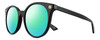 Profile View of Gucci GG0091S Designer Polarized Reading Sunglasses with Custom Cut Powered Green Mirror Lenses in Gloss Black Gold Ladies Round Full Rim Acetate 52 mm